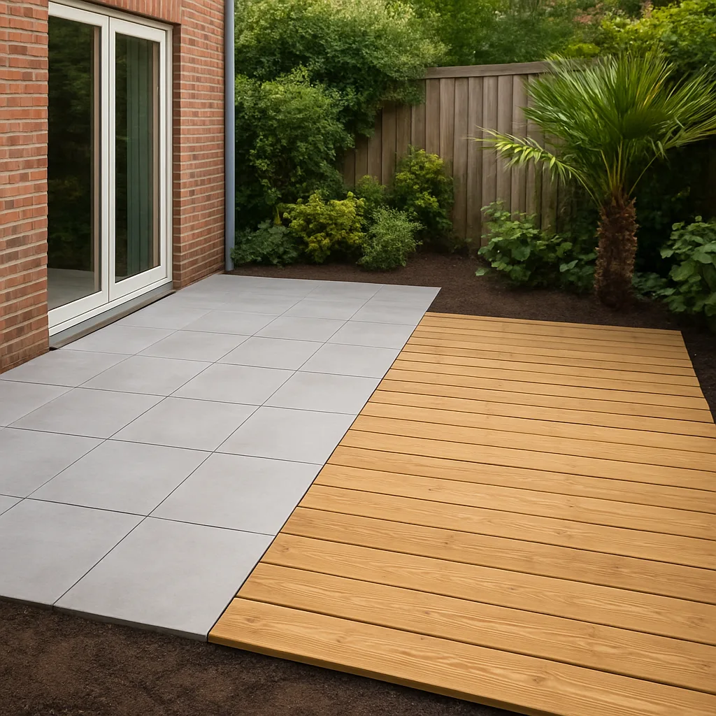 Terras aanleggen met tegels of hout